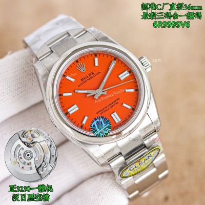 Clean Factory Rolex Oyster Perpetual 3230 Orange Face Watch 36mm